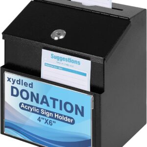 xydled Suggestion Box with Key Lock and Magnetic Acrylic Sign Holder, Black